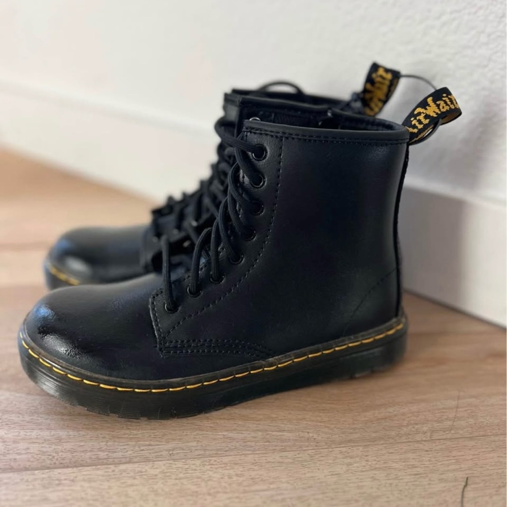 Brand New Girls Dr. Martens Black Boots with Yellow Accents